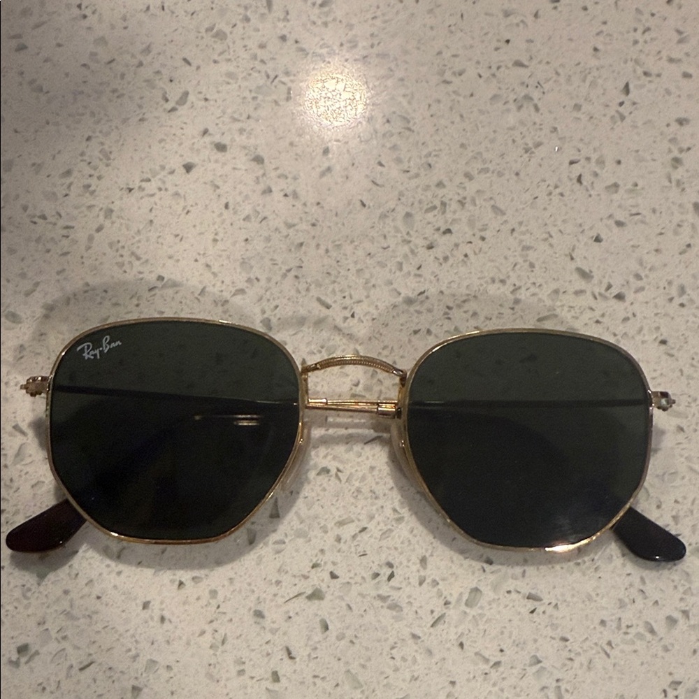 Ray-Ban Hexagonal Gold Frame Sunglasses